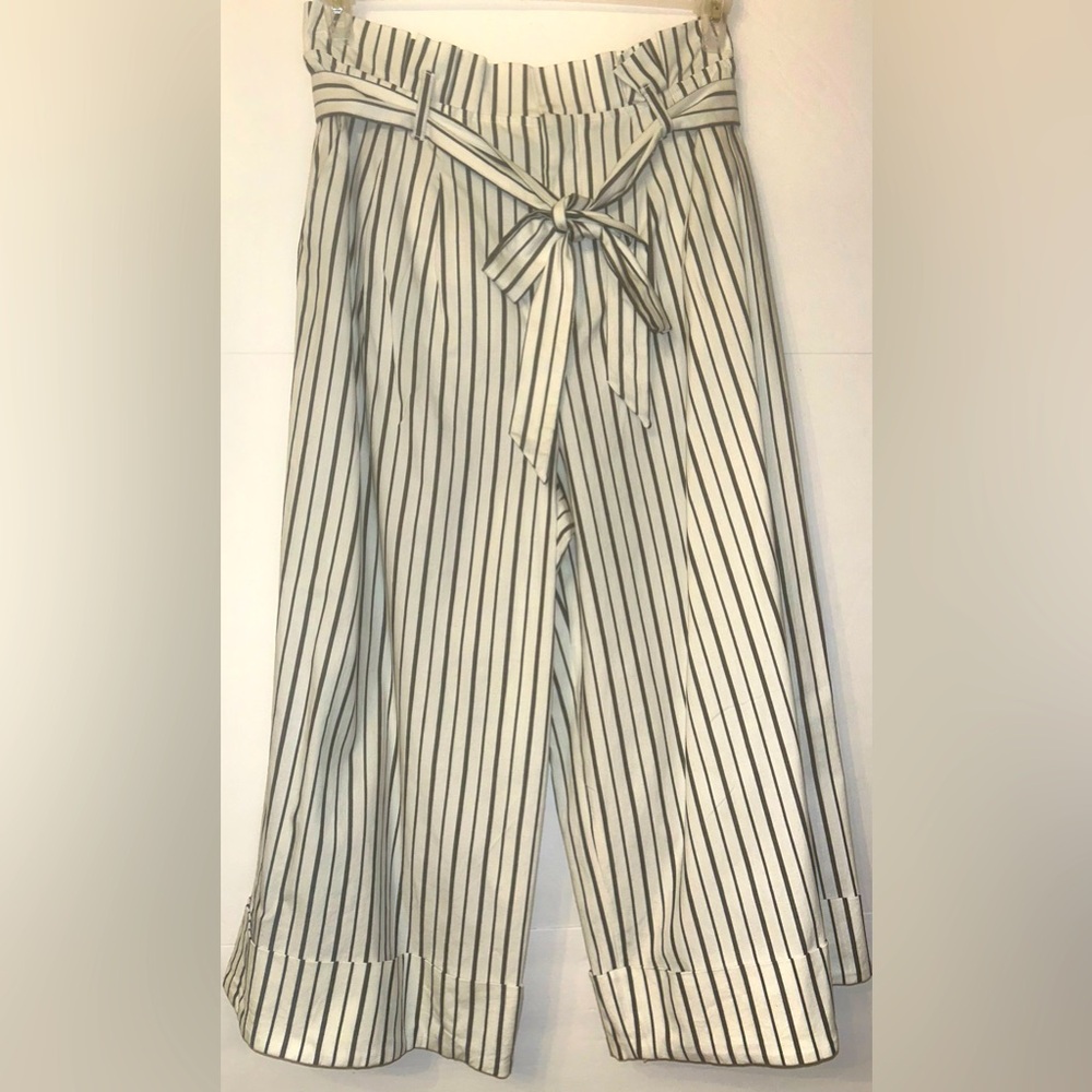 Alice+Olivia Womens Wide Cuff Leg Culottes Paperbag Waist Striped/Sash Belt Sz12